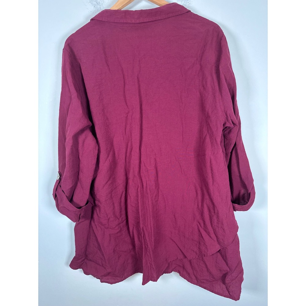 John Mark Button Down Tunic Women XL Burgundy Lagenlook Boho Earthy Granola - Picture 4 of 8